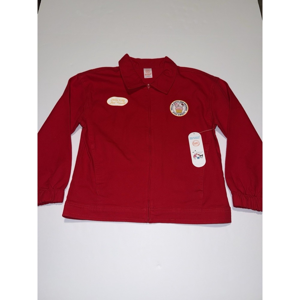 Hello Kitty & Friends Girl Large Jacket Red Zip Kids Denim 100% Cotton Gift NWT